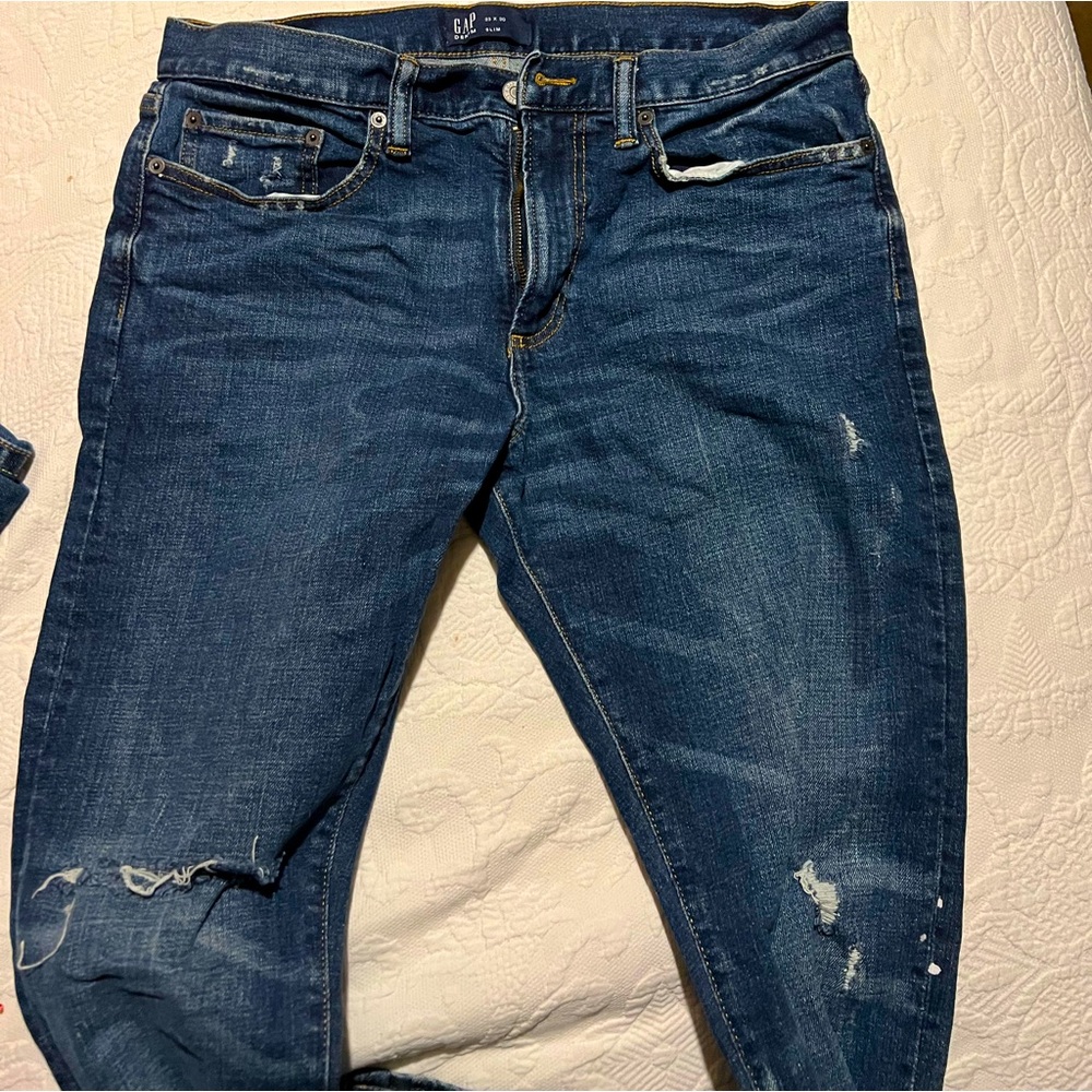 GAP Blue Skinny Jeans with Distressing and Fading